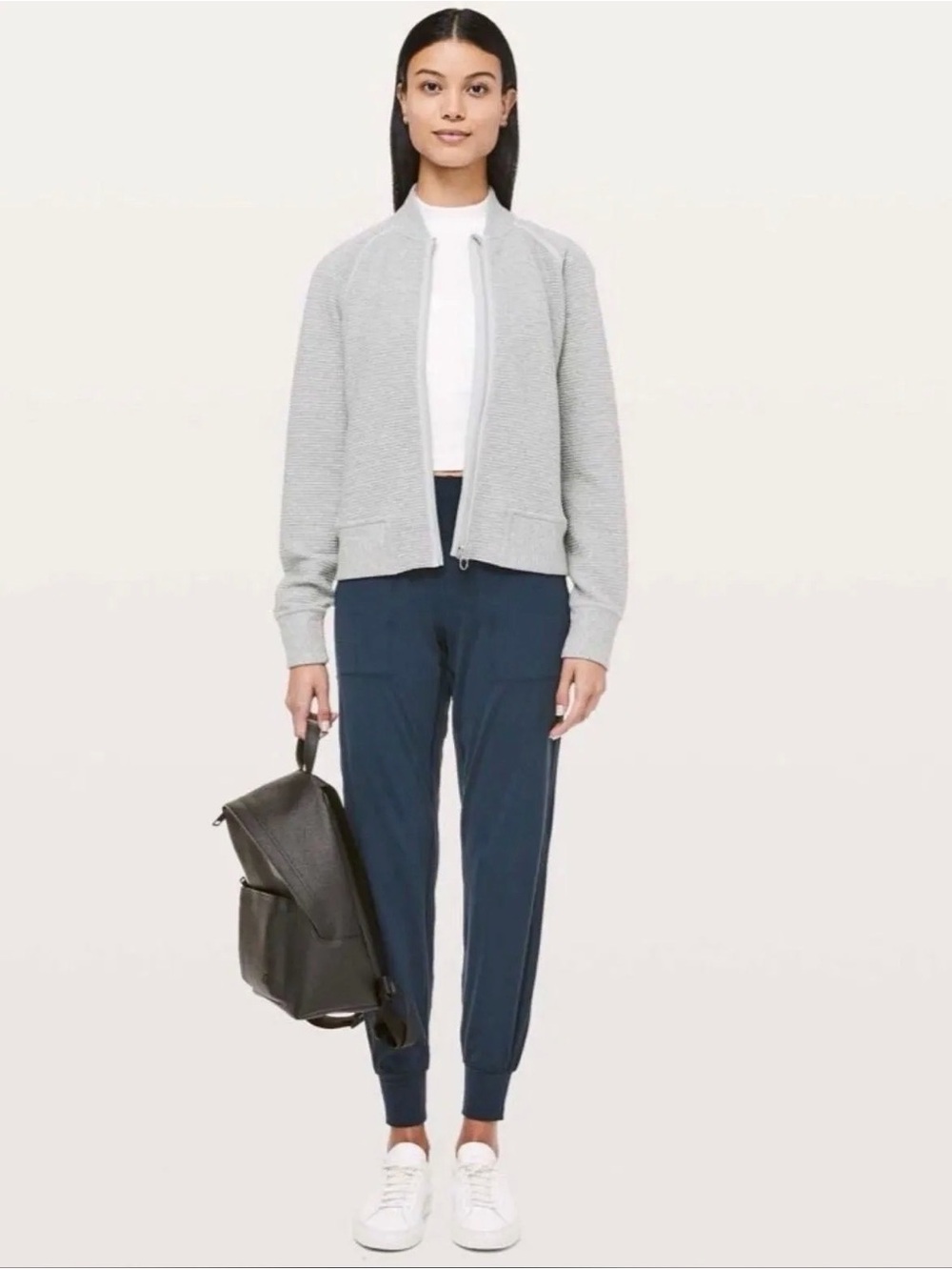 Lululemon On Repeat Bomber Heathered Core Light Grey Textured Full Zip Sz 4